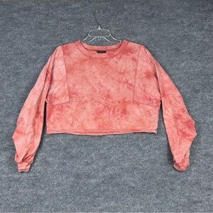 Honey Punch S Cropped Tie Dye Sweatshirt Pink Balloon Sleeve Y2K
